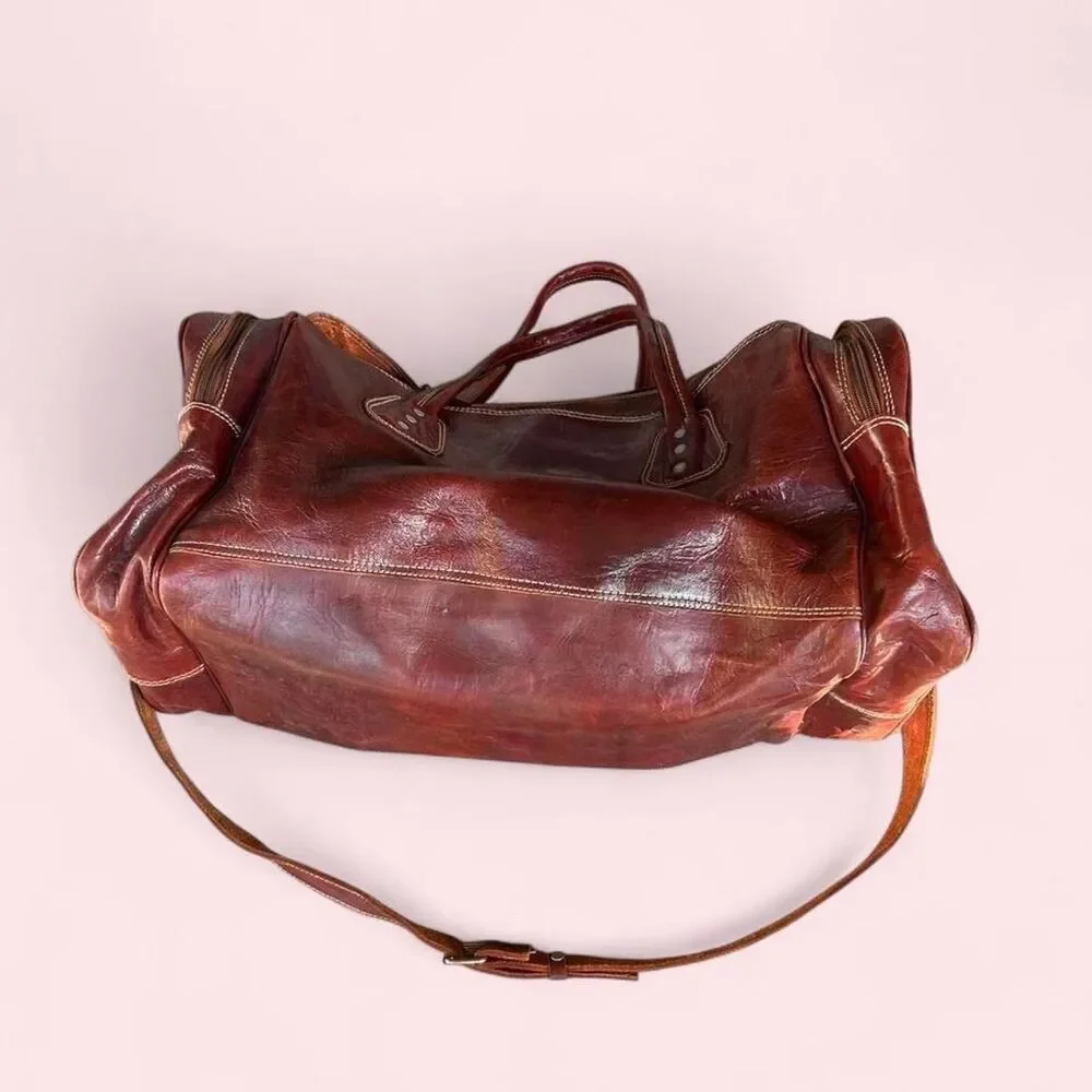 Vintage Genuine Leather Duffle Bag with shoulder strap